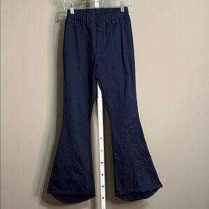 Umgee Flare Pants S Navy High Rise Elastic Waist Boho Chic Wide Leg Trendy